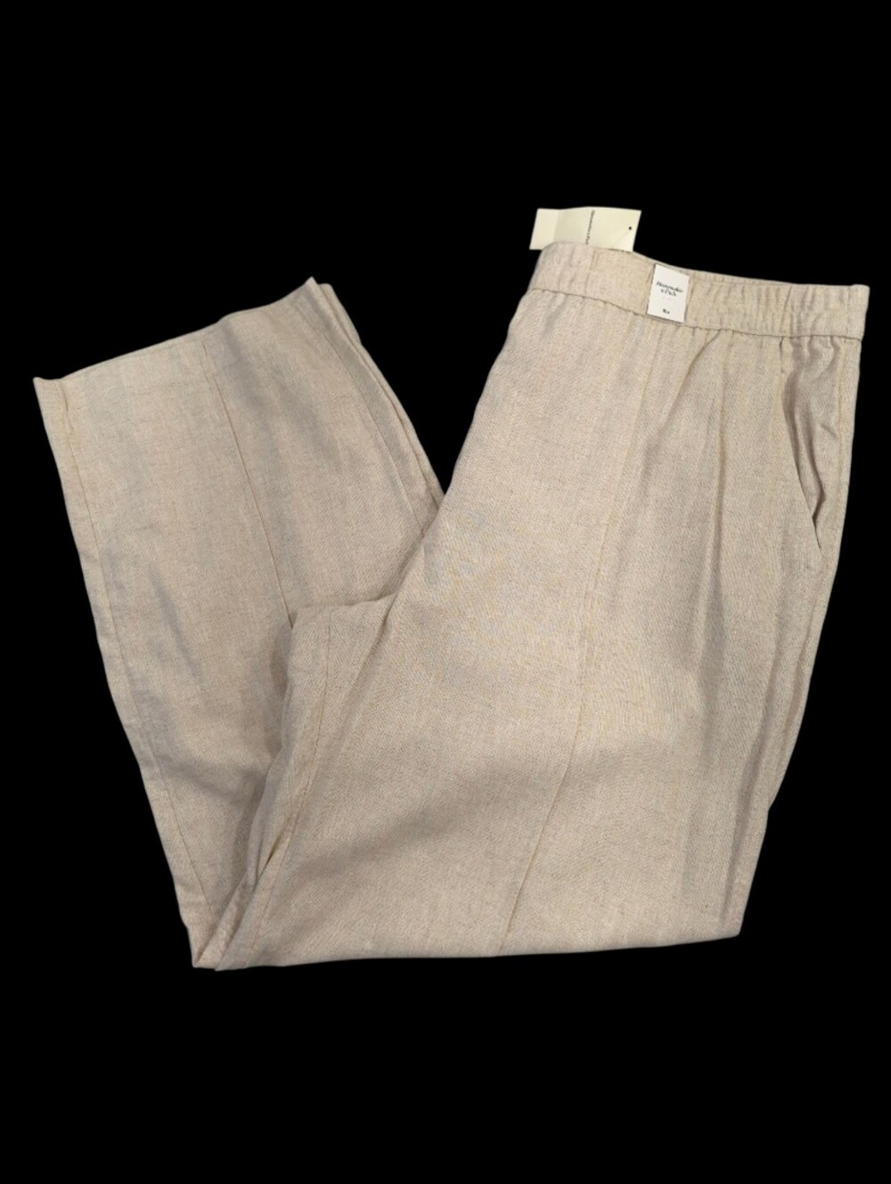 Abercrombie & Fitch Women’s Wide Leg Pants Beige Linen Blend Elastic Waist Sz XL